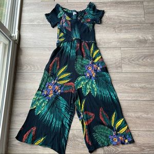 Patrons Of Peace Tropical Print Off The Shoulder Jumpsuit